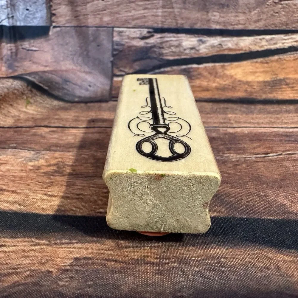 Ornate Antique Skeleton Key Wood Mounted Rubber Stamp 1x2.5